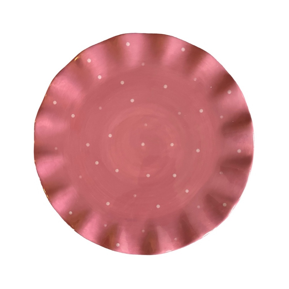 Simple Pretty Pink with White Polka Dot & Wavey Edges 4” Cake Stand